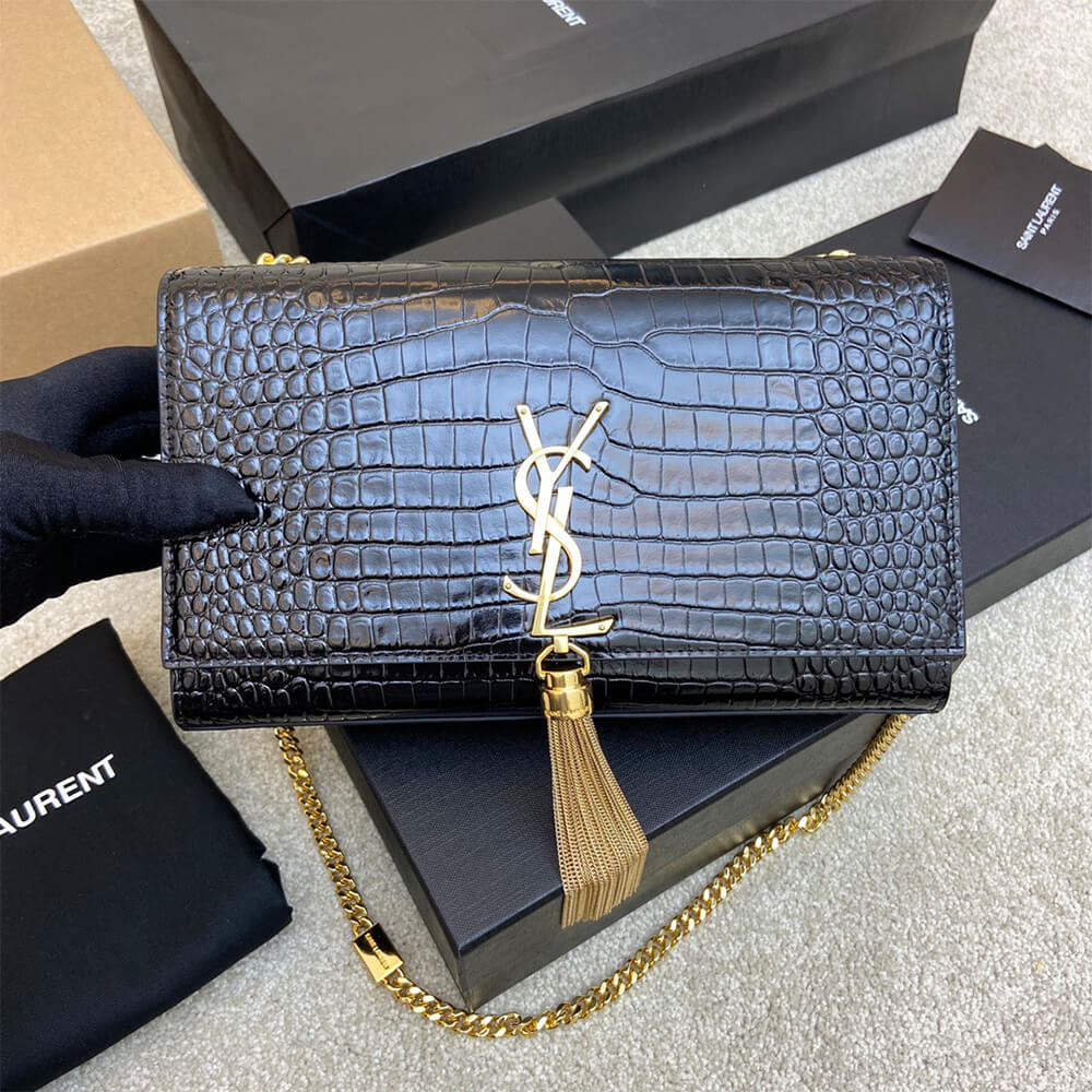YSL kate medium tassel in crocodile-embossed leather