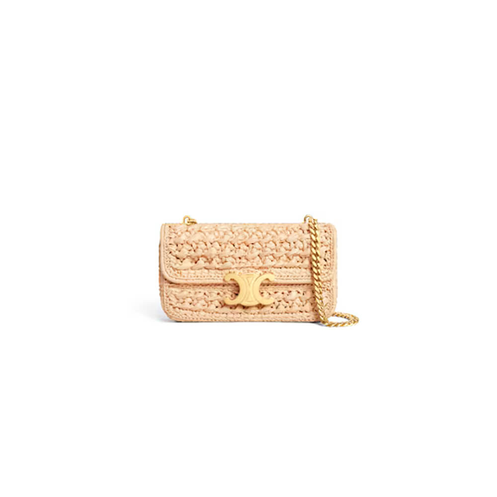 CELINE CHAIN SHOULDER BAG CLAUDE IN RAFFIA EFFECT TEXTILE(HIGH-END GRADE)