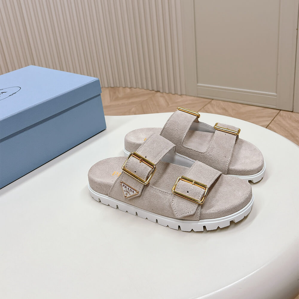PRADA Suede strap slides