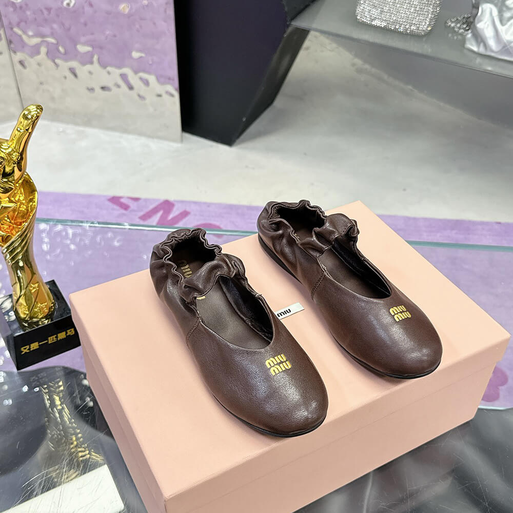 MIUMIU Ruches Nappa Leather ballet flats